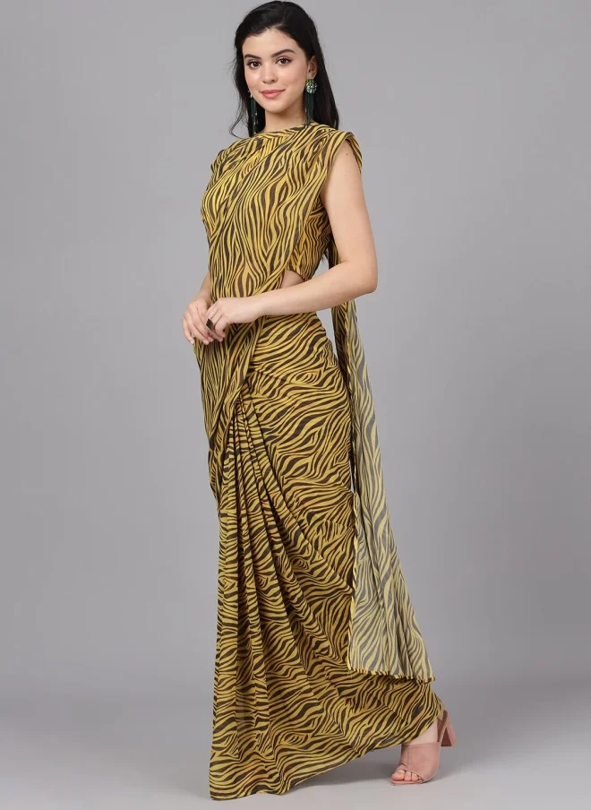 AKS Yellow Abstract Printed Saree for Women