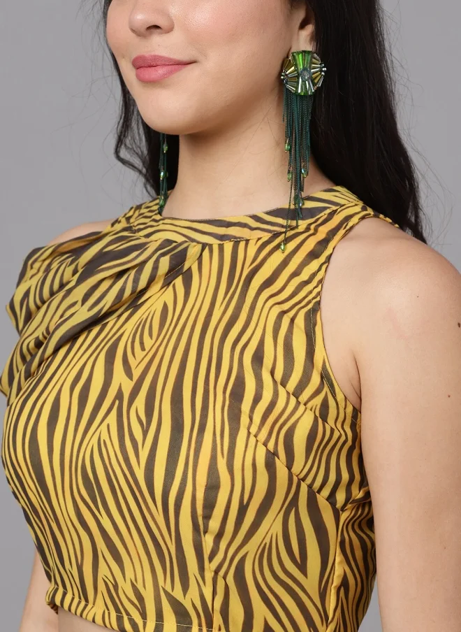 AKS Yellow Abstract Printed Saree for Women