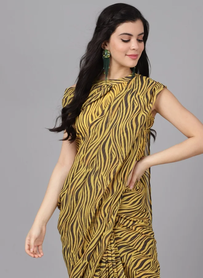 AKS Yellow Abstract Printed Saree for Women