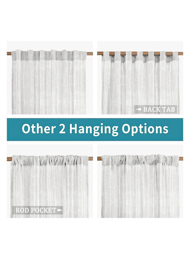  انتكس بيت الستائر ستائر منزلية من الكتان لغرفة المعيشة، ستائر شبه شفافة طبيعية وستائر بخطوط بيضاء عشوائية - خياران للتعليق - قطعة واحدة - Image 3