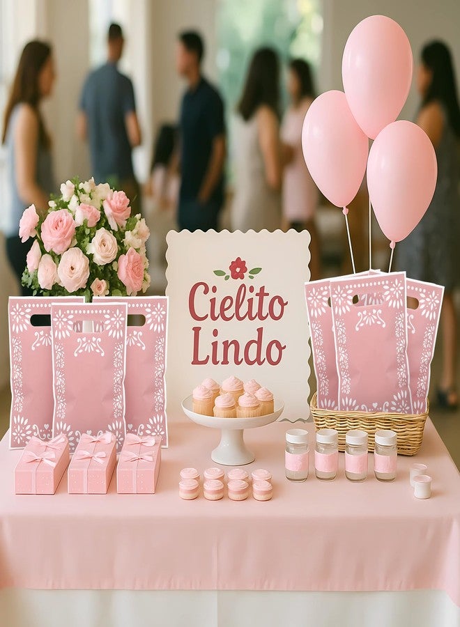 ييكسيا أكياس بلاستيكية وردية اللون من Yexiya، ٥٠ قطعة، بتصميم Cielito Lindo، مثالية لتوزيعات الحفلات، مزودة بمقابض، ومناسبة لحفلات استقبال المولود، وأعياد الميلاد، وحفلات الزفاف، وغيرها من المناسبات. - Image 4