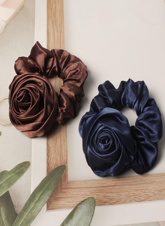 Cuizhiyu Scrunchie with Flowers, Women's Rose Ponytail Holders, Elastic Hair Bands and Ribbons Hair Accessories Pack of 6 - Image 2