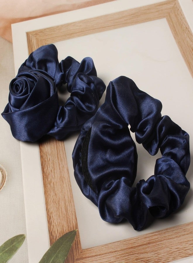 Cuizhiyu Scrunchie with Flowers, Women's Rose Ponytail Holders, Elastic Hair Bands and Ribbons Hair Accessories Pack of 6 - Image 5