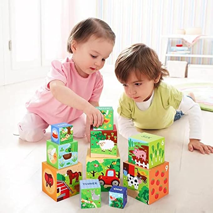 SOKA 10PCS FARM ANIMALS STACKING CUBES BALANCING BUILDING FARM ANIMAL BOXES EDUCATIONAL DEVELOPMENTAL MONTESSORI LEARNING BLOCKS TOY SET GIFT FOR KIDS TODDLERS CHILDREN BOY GIRL AGES 12 MONTH OLD + - Image 5