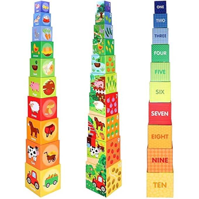 SOKA 10PCS FARM ANIMALS STACKING CUBES BALANCING BUILDING FARM ANIMAL BOXES EDUCATIONAL DEVELOPMENTAL MONTESSORI LEARNING BLOCKS TOY SET GIFT FOR KIDS TODDLERS CHILDREN BOY GIRL AGES 12 MONTH OLD + - Image 3