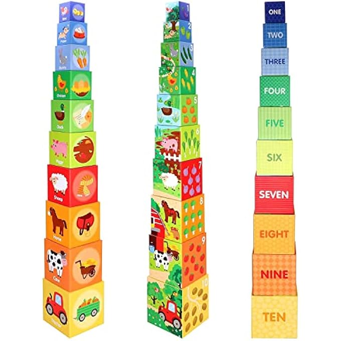 SOKA 10PCS FARM ANIMALS STACKING CUBES BALANCING BUILDING FARM ANIMAL BOXES EDUCATIONAL DEVELOPMENTAL MONTESSORI LEARNING BLOCKS TOY SET GIFT FOR KIDS TODDLERS CHILDREN BOY GIRL AGES 12 MONTH OLD + - Image 2