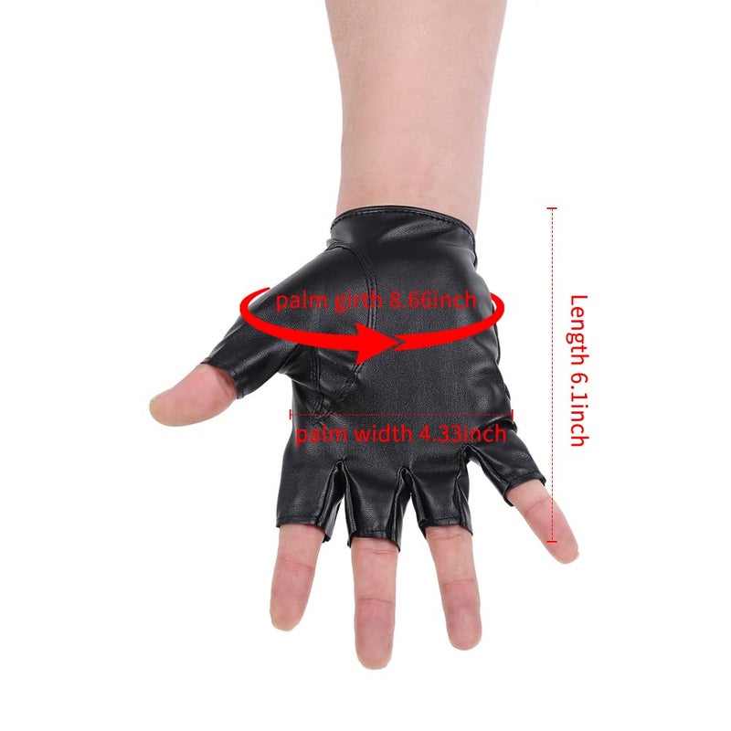 JISEN Men PU leather Punk Half Finger Hollow Out Gloves Black - Image 3