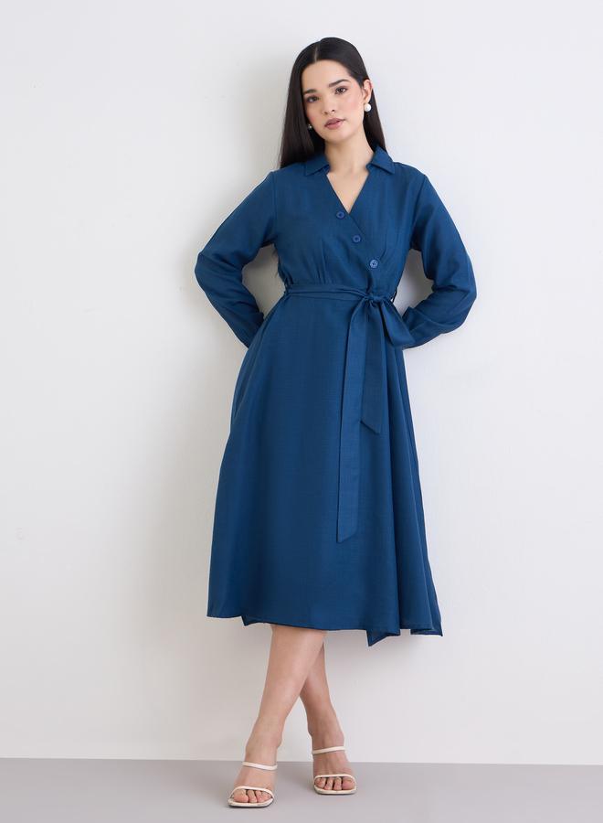 ستايلي فستان ميدي سادة بأكمام طويلة - Image 3