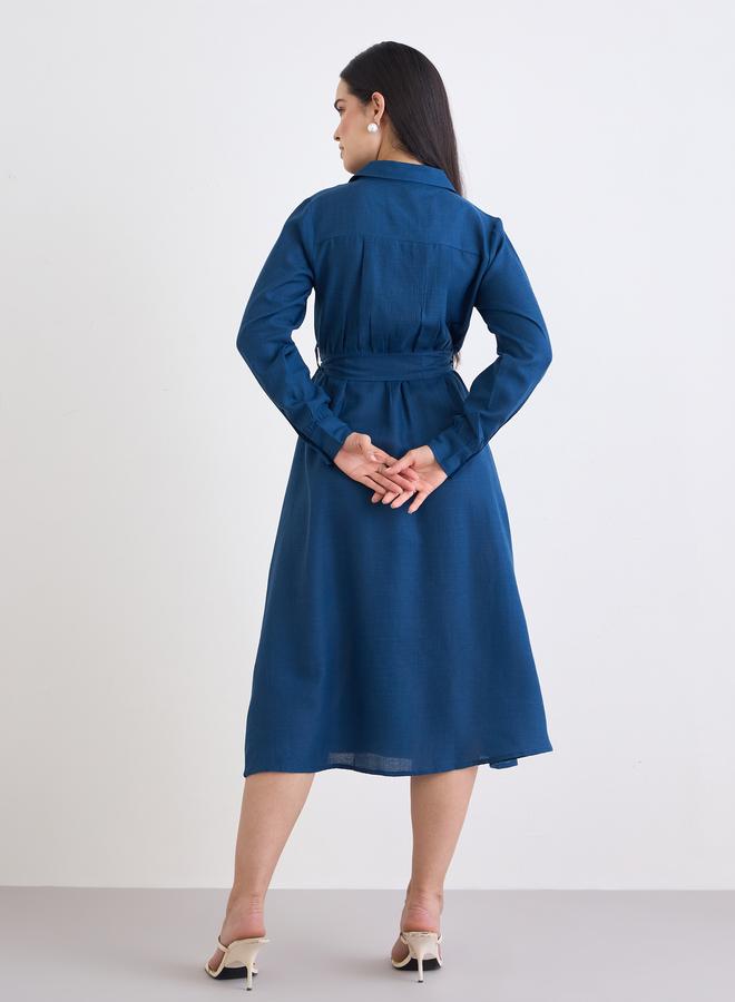 ستايلي فستان ميدي سادة بأكمام طويلة - Image 5