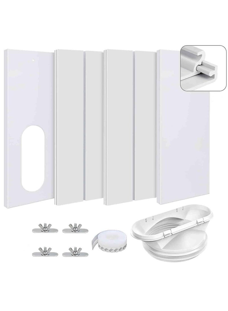 عدة ختم نافذة منزلقة لمكيف الهواء المحمول، مجموعة فتحات تكييف 10 في 1 العالمية مع 4 لوحات ختم قابلة للتعديل، متوافقة مع خرطوم العادم 13 سم / 5 بوصات - Image 1