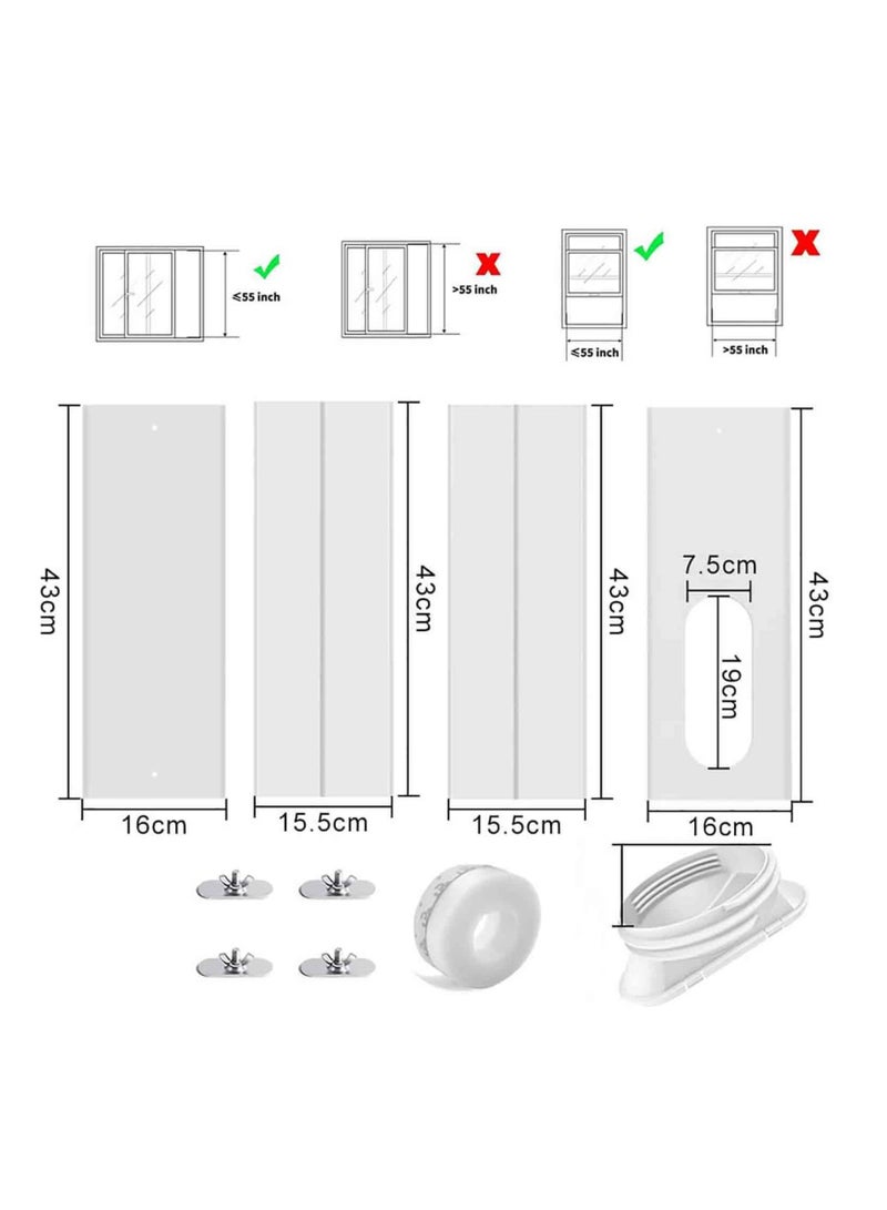 عدة ختم نافذة منزلقة لمكيف الهواء المحمول، مجموعة فتحات تكييف 10 في 1 العالمية مع 4 لوحات ختم قابلة للتعديل، متوافقة مع خرطوم العادم 13 سم / 5 بوصات - Image 2