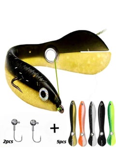 5 Pcs Soft Bionic Swimming Fishing Lures Loach Artificial Bait with Rotating Spins Tail Slow Sinking Bass Swimbaits Simulation Saltwater Freshwater Fake Baits for Pike Trout