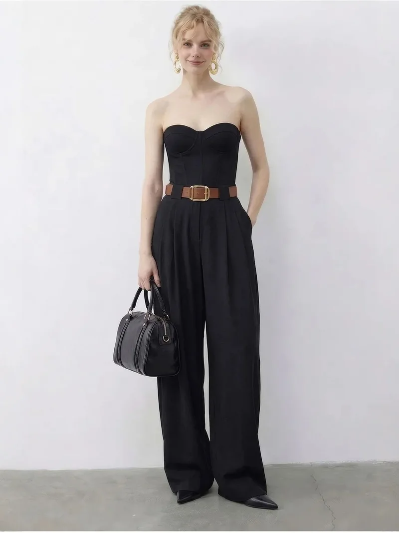 Bianco Lucci LUCCI High Waist Wide Leg Palazzo Pants with Belt