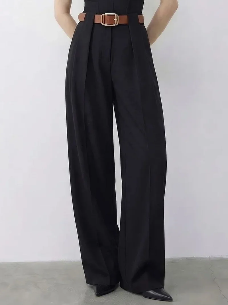 Bianco Lucci LUCCI High Waist Wide Leg Palazzo Pants with Belt