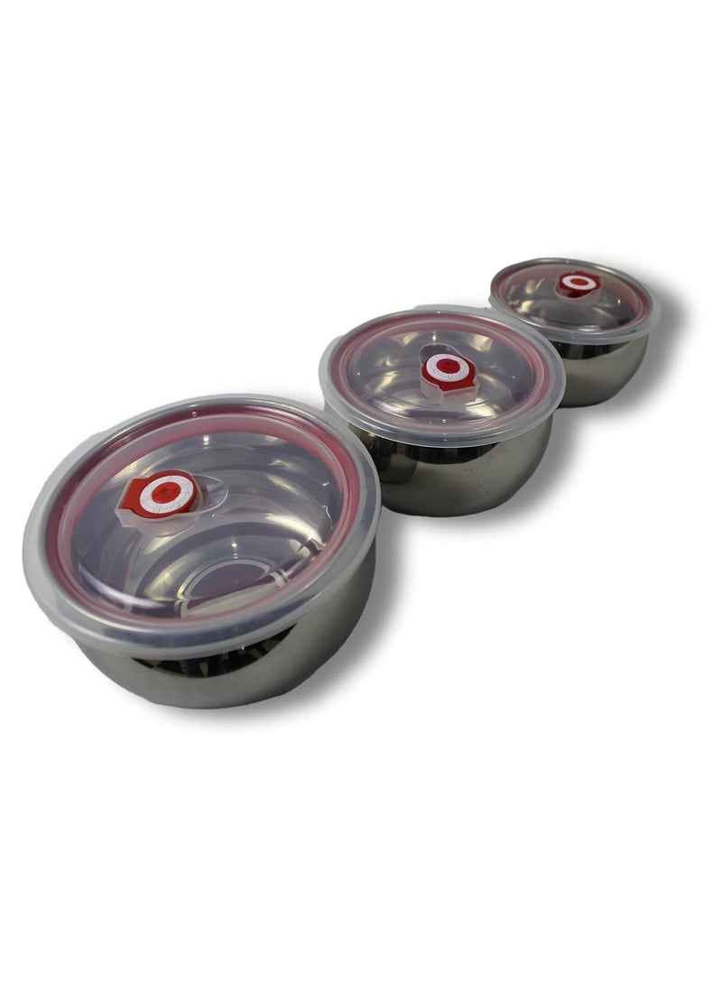 علب ثلاجة من الستانلس ستيل بغطاء بلاستيك – طقم 3 قطع - Image 1