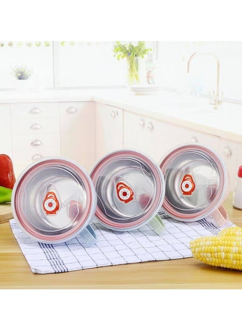 علب ثلاجة من الستانلس ستيل بغطاء بلاستيك – طقم 3 قطع - Image 2