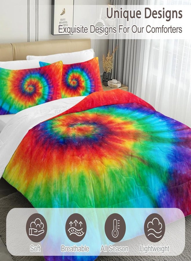 BlessLiving Tie Dye Comforter Twin Set for Kids Girls, Rainbow Wave Stripe Bedding 3 Piece Boho Colorful Fluffy Quilt for Teen Kid Deep Gradient Quilted Duvet(Orange Blue Green) - Image 2