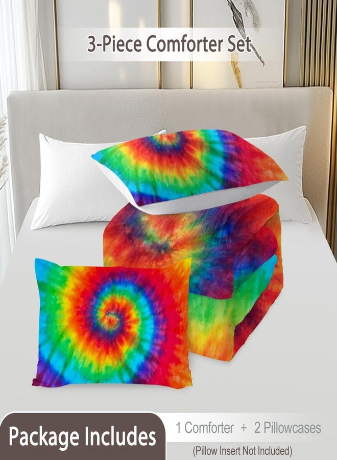 BlessLiving Tie Dye Comforter Twin Set for Kids Girls, Rainbow Wave Stripe Bedding 3 Piece Boho Colorful Fluffy Quilt for Teen Kid Deep Gradient Quilted Duvet(Orange Blue Green) - Image 4
