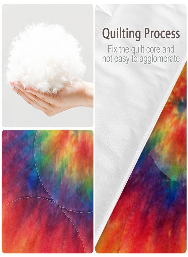 BlessLiving Tie Dye Comforter Twin Set for Kids Girls, Rainbow Wave Stripe Bedding 3 Piece Boho Colorful Fluffy Quilt for Teen Kid Deep Gradient Quilted Duvet(Orange Blue Green) - Image 3