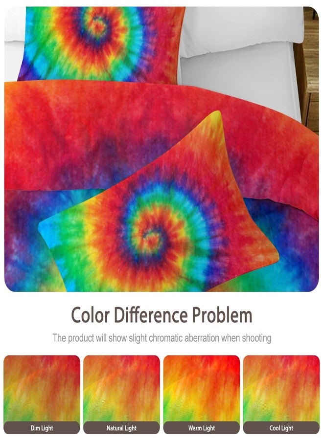 BlessLiving Tie Dye Comforter Twin Set for Kids Girls, Rainbow Wave Stripe Bedding 3 Piece Boho Colorful Fluffy Quilt for Teen Kid Deep Gradient Quilted Duvet(Orange Blue Green) - Image 5