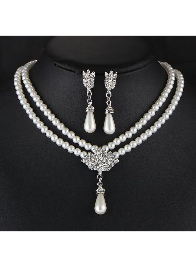 NIBEMINENT Bridal Pearl Crystal Rhinestone Short Choker Necklace Set