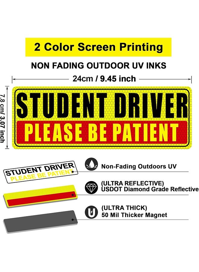Student Driver Magnet for Car - Be Patient Student Driver Magnet New Student Driver Sticker Safety Warning Reflective Signs Reusable Movable 3 Pcs - Image 2