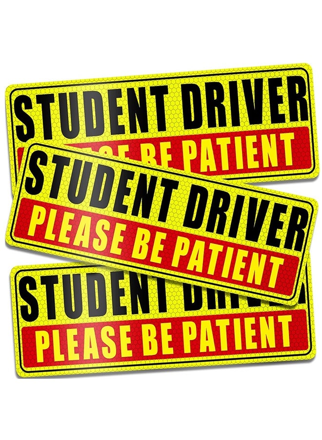 Student Driver Magnet for Car - Be Patient Student Driver Magnet New Student Driver Sticker Safety Warning Reflective Signs Reusable Movable 3 Pcs - Image 1
