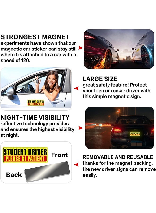 Student Driver Magnet for Car - Be Patient Student Driver Magnet New Student Driver Sticker Safety Warning Reflective Signs Reusable Movable 3 Pcs - Image 4