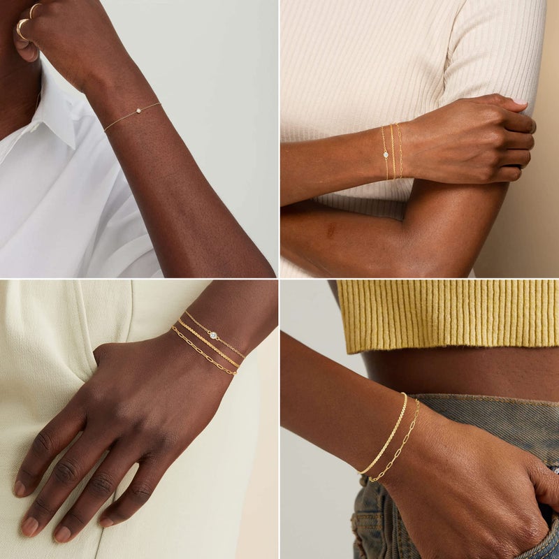 MBW Dainty Gold Bracelets for Women Trendy, 14k Gold Plated Stackable Bracelets Layered Paperclip Snake Chain Bracelet Set Fashion Minimalist Simple Bracelets Cute CZ Jewelry Gifts for Women - Image 4
