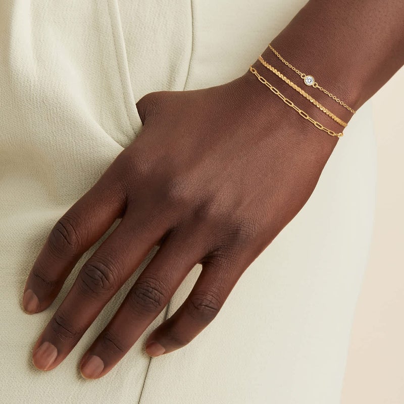MBW Dainty Gold Bracelets for Women Trendy, 14k Gold Plated Stackable Bracelets Layered Paperclip Snake Chain Bracelet Set Fashion Minimalist Simple Bracelets Cute CZ Jewelry Gifts for Women - Image 2