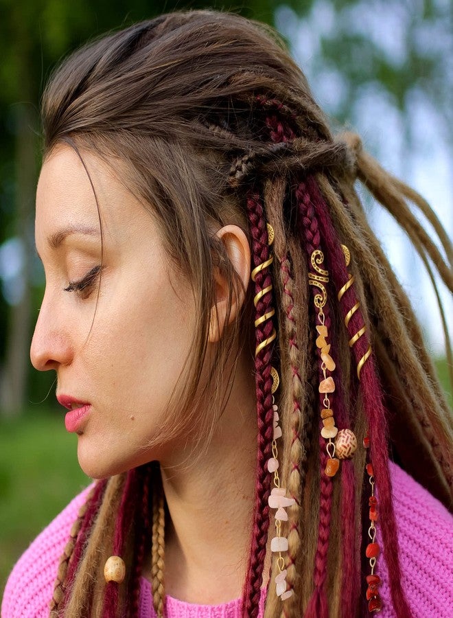 BBTO 12 Pcs Hair Jewelry for Braids Natural Crystal Stone Dreadlock Accessories Metal Hair Accessories Gold Loc Dreadlock Spirals Cuff Rings Charm for Women Braid Hairstyle Decor(Bright Colors) - Image 2