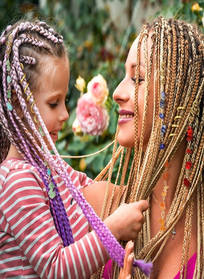 BBTO 12 Pcs Hair Jewelry for Braids Natural Crystal Stone Dreadlock Accessories Metal Hair Accessories Gold Loc Dreadlock Spirals Cuff Rings Charm for Women Braid Hairstyle Decor(Bright Colors) - Image 5