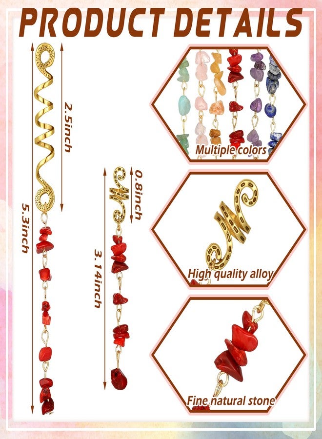BBTO 12 Pcs Hair Jewelry for Braids Natural Crystal Stone Dreadlock Accessories Metal Hair Accessories Gold Loc Dreadlock Spirals Cuff Rings Charm for Women Braid Hairstyle Decor(Bright Colors) - Image 4