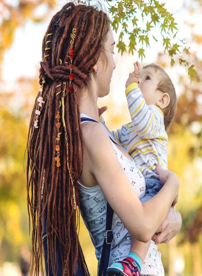 BBTO 12 Pcs Hair Jewelry for Braids Natural Crystal Stone Dreadlock Accessories Metal Hair Accessories Gold Loc Dreadlock Spirals Cuff Rings Charm for Women Braid Hairstyle Decor(Bright Colors) - Image 3