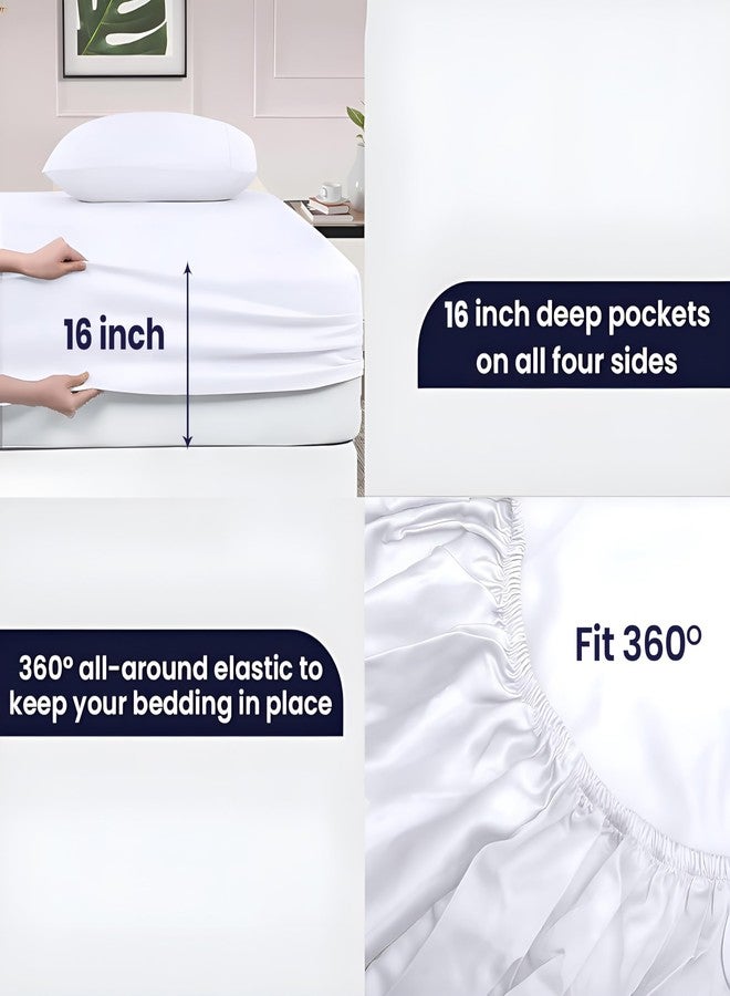 SGI bedding طقم ملاءات سرير SGI، عدد الخيوط 1000، مقاس كينج - ملاءات قطنية مصرية 100% - ملاءات فاخرة بجيب عميق 16 بوصة - ناعمة، تسمح بمرور الهواء، وممتازة - ملاءات فندقية - أبيض - Image 5