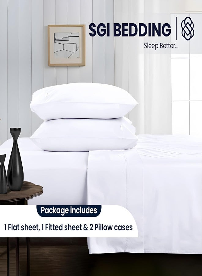 SGI bedding طقم ملاءات سرير SGI، عدد الخيوط 1000، مقاس كينج - ملاءات قطنية مصرية 100% - ملاءات فاخرة بجيب عميق 16 بوصة - ناعمة، تسمح بمرور الهواء، وممتازة - ملاءات فندقية - أبيض - Image 2