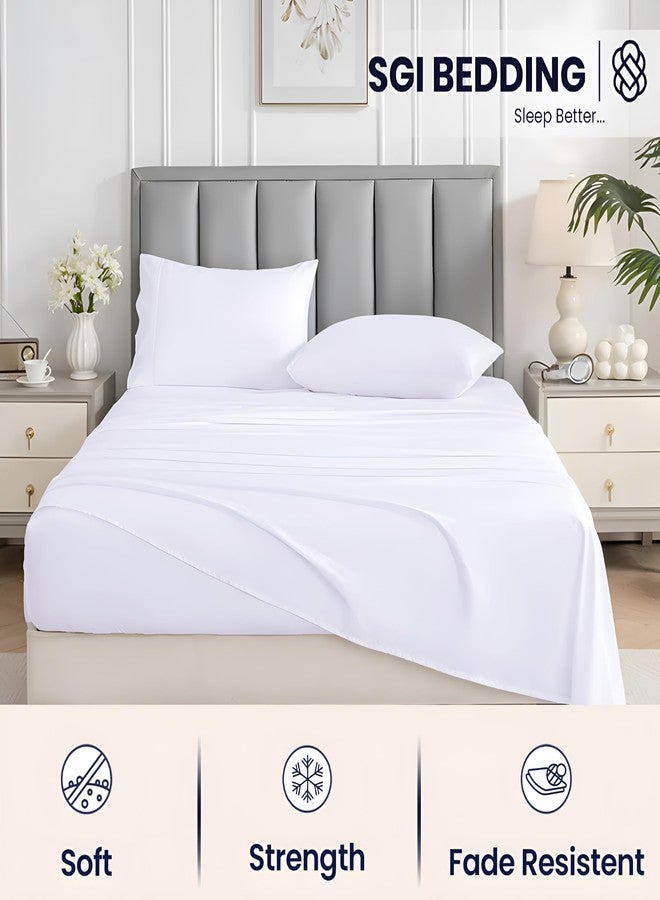 SGI bedding طقم ملاءات سرير SGI، عدد الخيوط 1000، مقاس كينج - ملاءات قطنية مصرية 100% - ملاءات فاخرة بجيب عميق 16 بوصة - ناعمة، تسمح بمرور الهواء، وممتازة - ملاءات فندقية - أبيض - Image 4