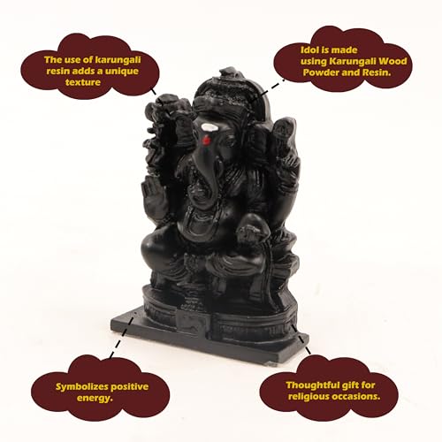 Spillbox Natural Black Unpolished Karungali Wood Ganesh Idol|Original Ebony Wood|Vinayagar Idol|Gift|Ganapati Murti|Statue for Home Decor|Tabletop for Pooja|Puja-Karungali Ganesh Idol[2.5inch] - Image 4