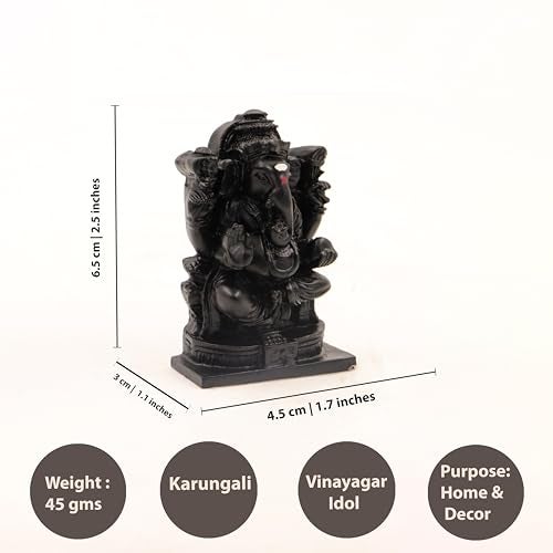 Spillbox Natural Black Unpolished Karungali Wood Ganesh Idol|Original Ebony Wood|Vinayagar Idol|Gift|Ganapati Murti|Statue for Home Decor|Tabletop for Pooja|Puja-Karungali Ganesh Idol[2.5inch] - Image 3