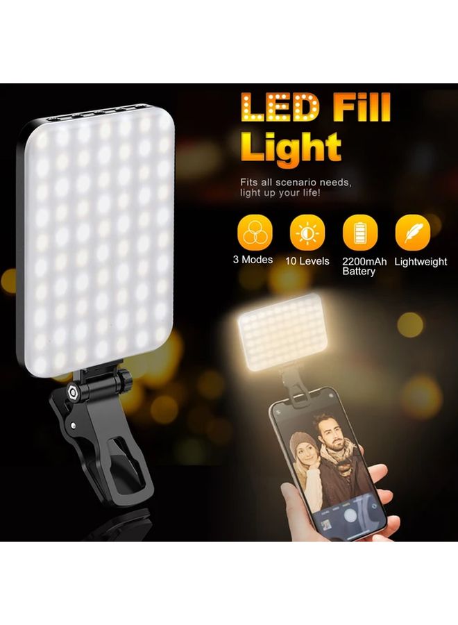 Black 60 LED Video Light 2200mAh 7 Modes 10 Brightness Clip On Portable Lighting for Vlogging Streaming YouTube Smartphones Tablets PCs - Image 1