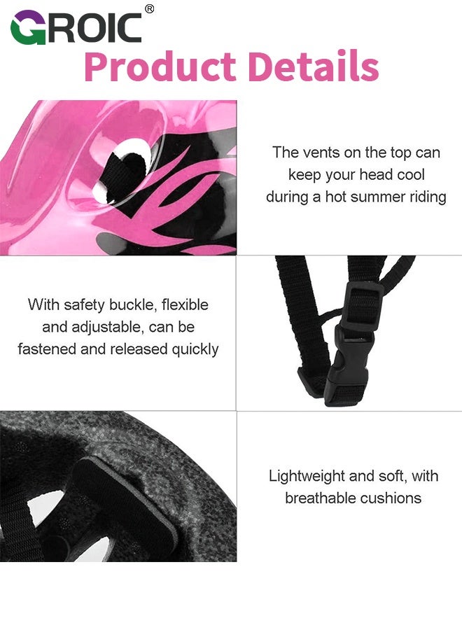 GROIC Kids Protective Gear Adjustable Protective Helmet,Kids Helmet Knee Elbow Pads Wrist Guard Sport Protective Gear Adjustable Scooter Skateboard Roller Bike Skate Cycling Safety Set - Pink - Image 2