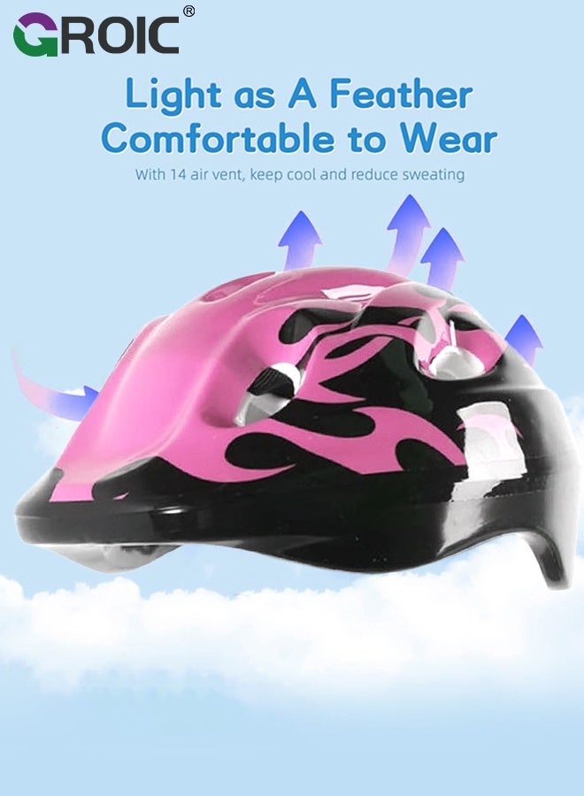 GROIC Kids Protective Gear Adjustable Protective Helmet,Kids Helmet Knee Elbow Pads Wrist Guard Sport Protective Gear Adjustable Scooter Skateboard Roller Bike Skate Cycling Safety Set - Pink - Image 5