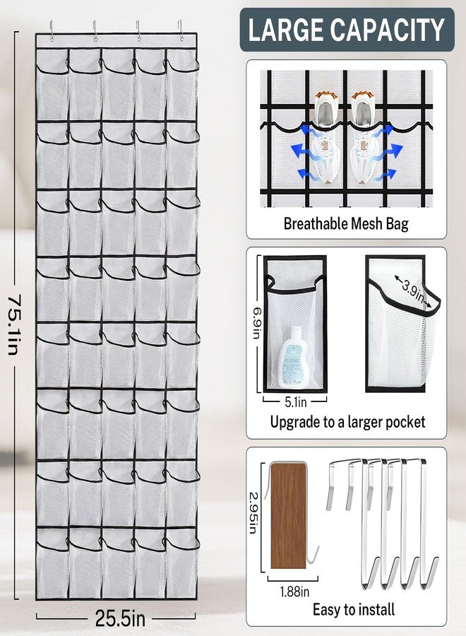Hualleko 2PCS 40-Pocket Over the Door Shoe Organizer, Hanging Shoe Rack for Closet Door,Shoes Storage Holder Hanger with Large Mesh Pocket for Women Men Shoes,Flip Flops (Gray2) - Image 3
