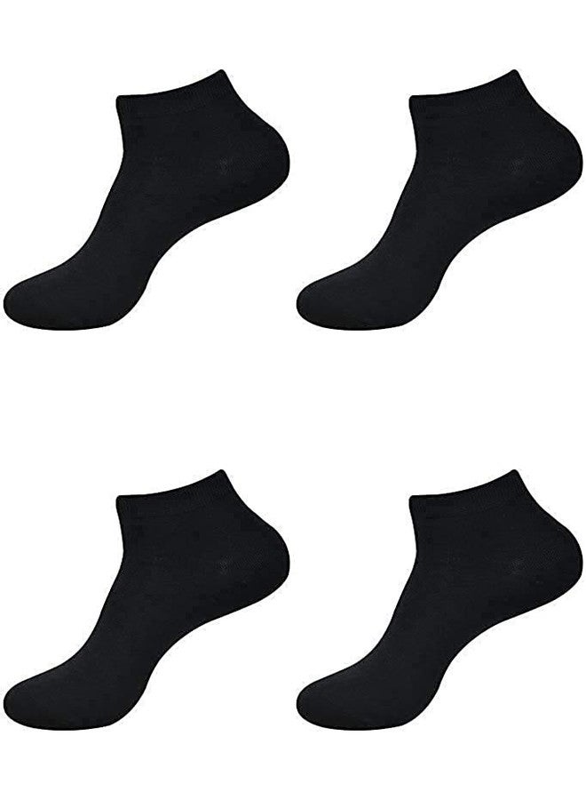 V3E جوارب قطنية بسيطة بطول الكاحل للأولاد والبنات V3E (أسود) - (عبوة من 4)  - Image 1