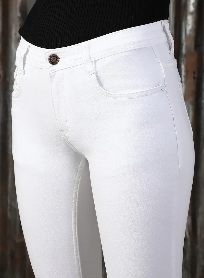 HIGH STAR  Women's White Cotton Blend Solid Full Length Slim Fit Jeans for Women | Best Price UAE