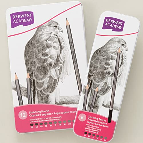 Derwent Academy Black Sketching Pencils Tin, 6B-5H (Set of 12) - Image 4