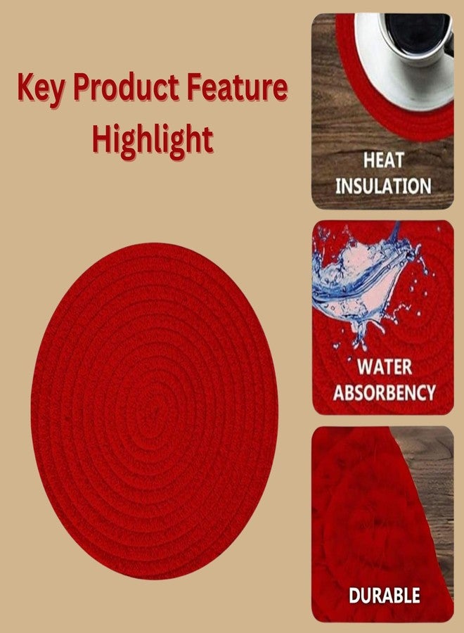 Hian Handmade Red Round Braided Jute Placemats - Durable, Heat-Resistant, Non-Slip, Stain-Resistant Mats for Dining, Kitchen, Coffee Tables, Centerpieces, Nightstands, Shelves (Red Color, Pack of 2) - Image 2