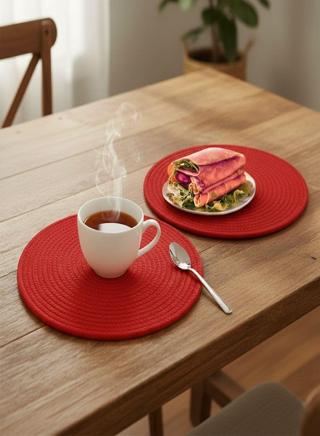 Hian Handmade Red Round Braided Jute Placemats - Durable, Heat-Resistant, Non-Slip, Stain-Resistant Mats for Dining, Kitchen, Coffee Tables, Centerpieces, Nightstands, Shelves (Red Color, Pack of 2) - Image 1