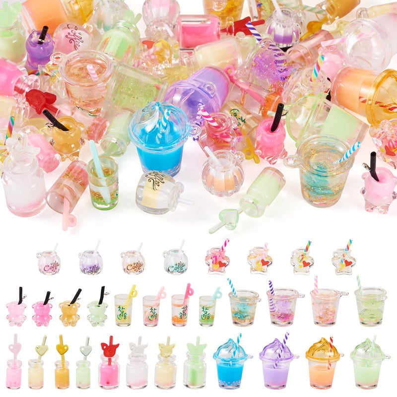 Spritewelry 48pcs Glow in The Dark Drink Cup Charm Resin Boba Tea Charms Cute Bottle Dangle Pendants with Gold Foil for Keychain Bracelets Jewelry Making DIY Crafts