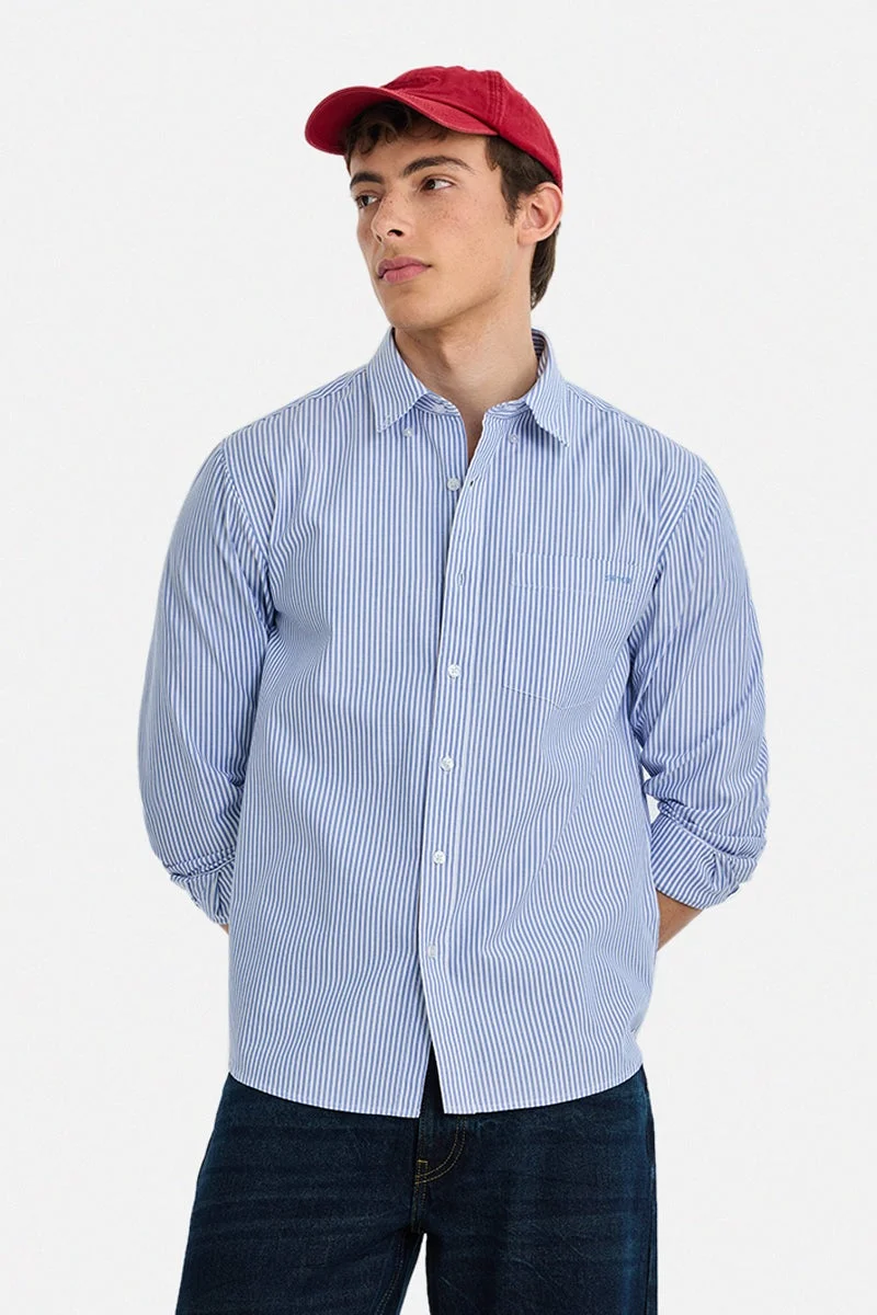 سنيتش Cobalt Blue Striped Long Sleeve Regular Fit Shirt